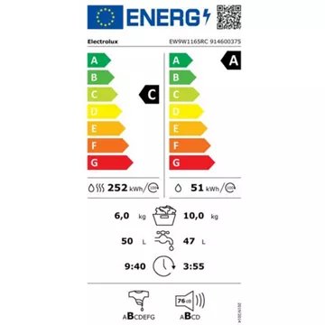 Lave linge séchant hublot 							ELECTROLUX				EW9W1165RC