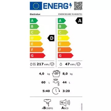 Lave linge séchant hublot  encastrable 							ELECTROLUX				EW8W3816BI