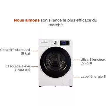 Lave linge hublot 							WHIRLPOOL				W6XW845WBFR Supreme silence