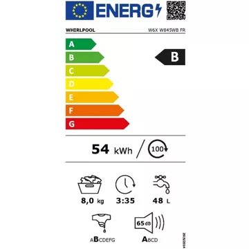 Lave linge hublot 							WHIRLPOOL				W6XW845WBFR Supreme silence