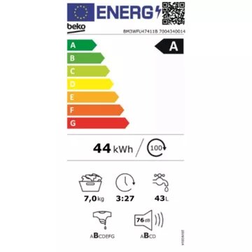 Lave linge hublot 							BEKO				BM3WFU47411B Energy Spin