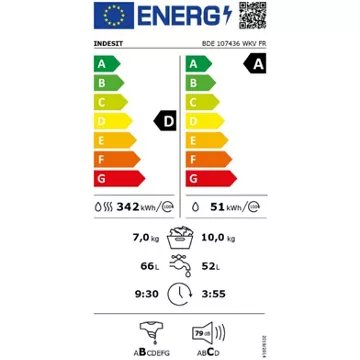 Lave linge séchant hublot 							INDESIT				BDE107436WKVFR