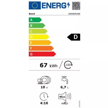 Lave vaisselle 45 cm							BOSCH				SPS4EMI34E Série 4 Serenity Efficient Dry