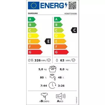 Lave linge séchant hublot 							SAMSUNG 				WD80T554DBX