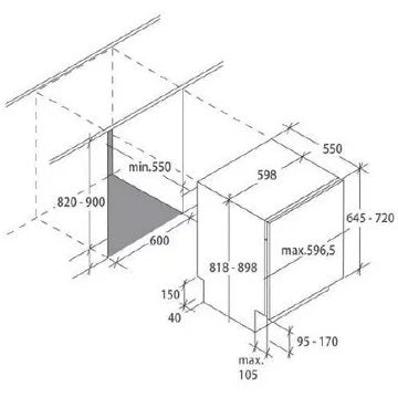 Lave vaisselle encastrable 							ROSIERES				RDIN 2D622PB-47E 60 CM Reconditionné